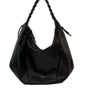 Vintage Y2K Black Leather Shoulder Bag Braided Strap Silver Zip VH Logo Purse